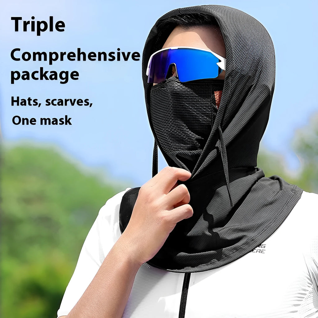 Bicycle hood cycling mask in black made from Ice Silk fabric for sun protection