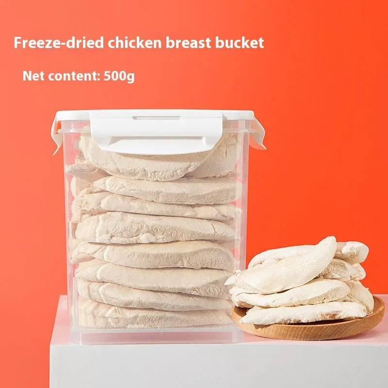 Freeze-dried dog snacks in a resealable bag, assorted chicken egg yolk and duck varieties, 500g net weight