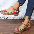 Women's black ethnic platform sandals with elastic band and cloth upper in EU size 42