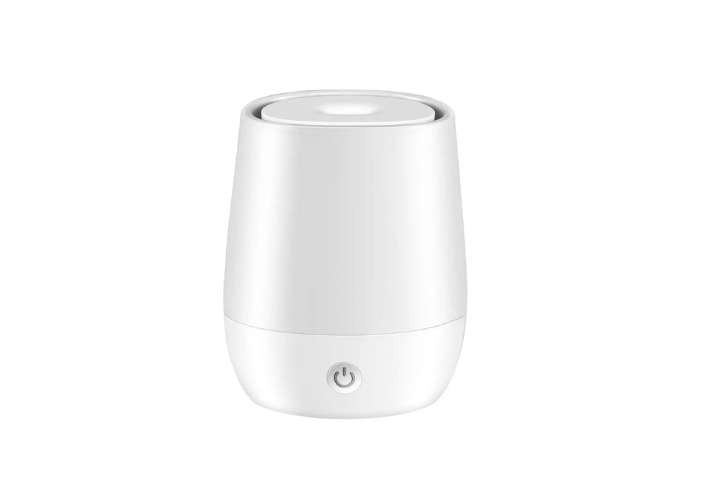White USB aroma diffuser with simulated flame effect and water tank