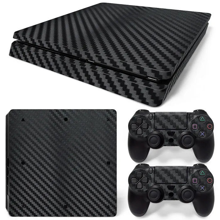 PS4 Slim carbon fiber console skin sticker with grinding yarn texture and HD print in black carbon fiber colour
