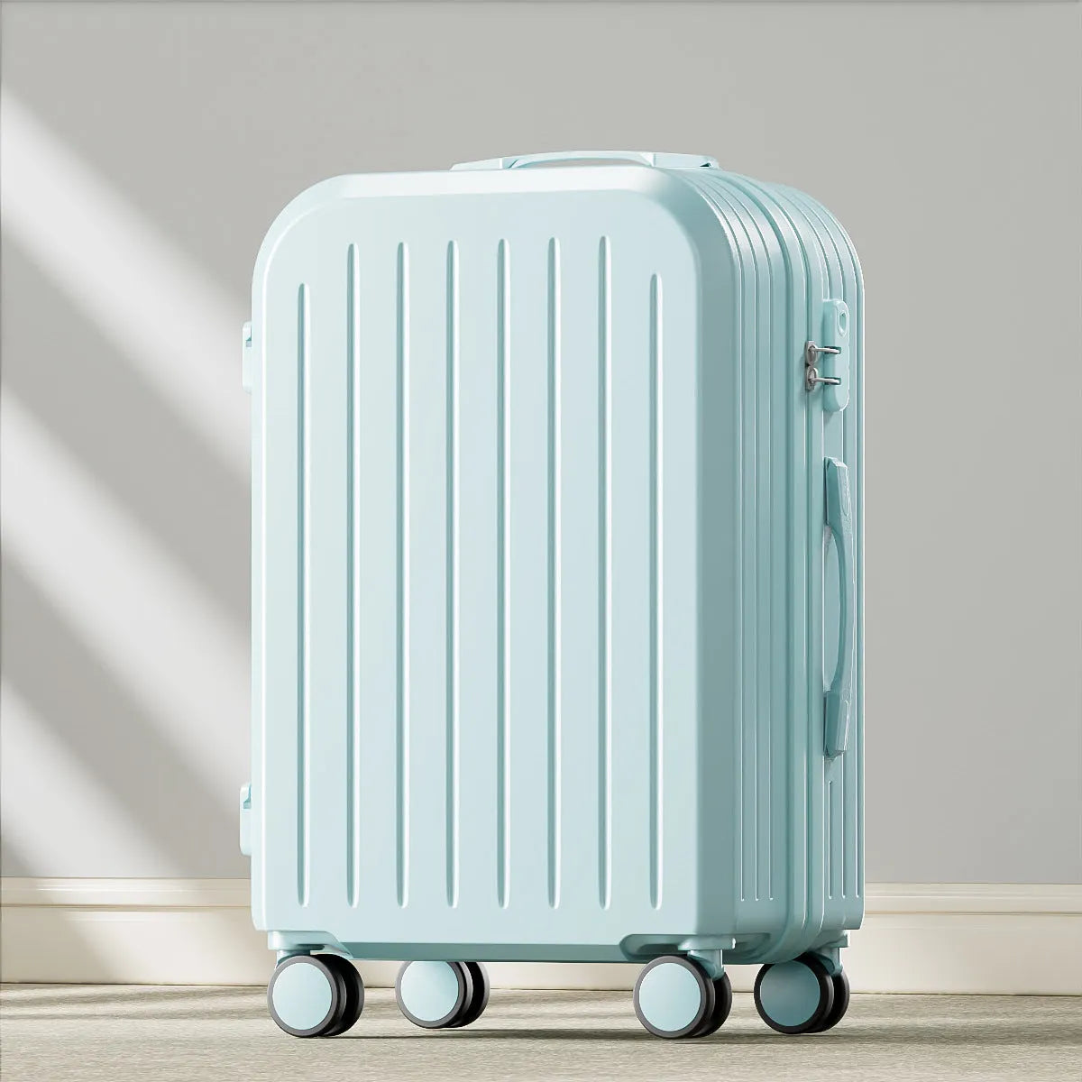 Lightweight password suitcase trolley case with striped pattern and universal wheels in multiple colours and sizes