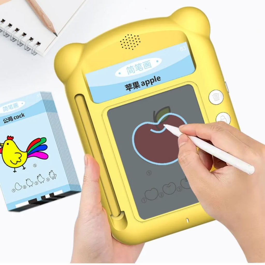Yellow Creative Stick Figure Early Learning Machine V3 with educational bilingual cards