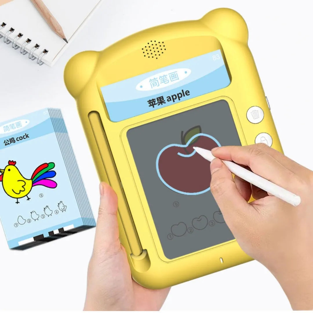 Yellow Creative Stick Figure Early Learning Machine V3 with educational bilingual cards