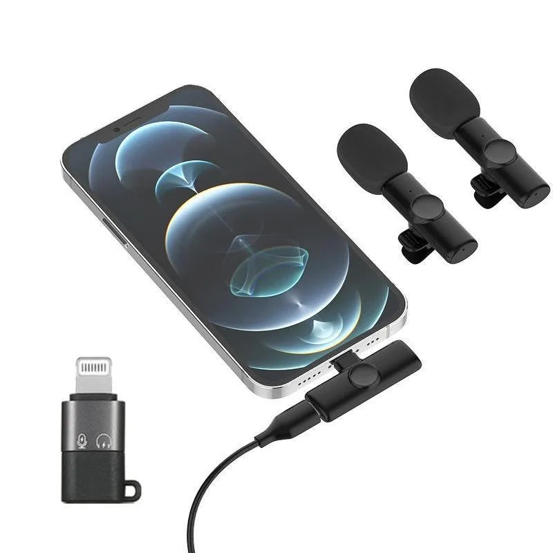 Wireless collar clip microphone for outdoor video recording with multiple interface options