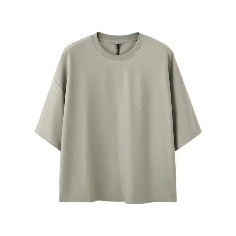 Men's sand grey loose fit short sleeve T-shirt with cotton-polyester quick-dry fabric