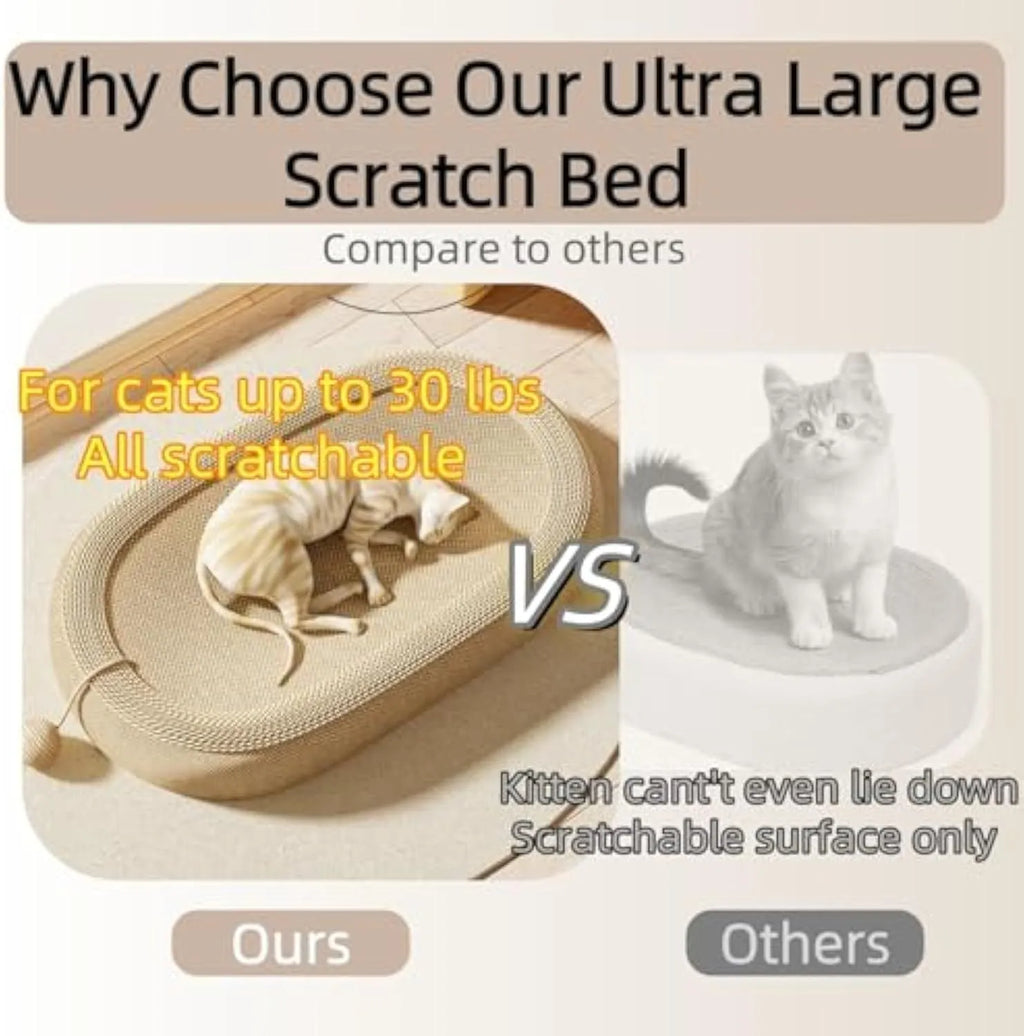 Large natural sisal fibre cat scratching board with integrated raised lounging platform