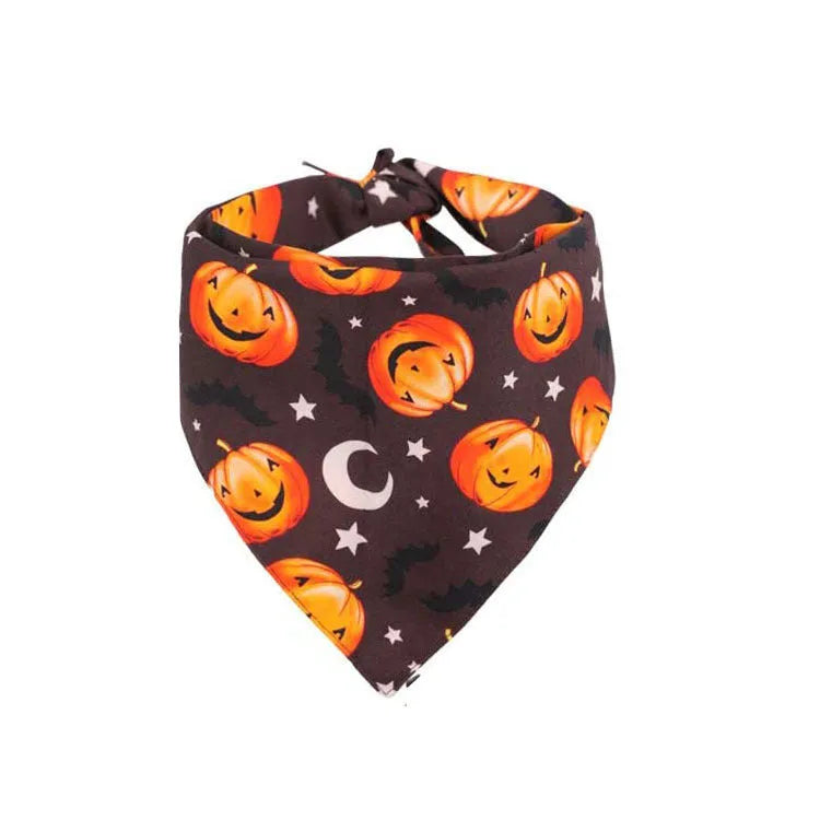 Halloween dog bandana pumpkin double-sided triangle scarf on a dog, graffiti pattern, cloth material