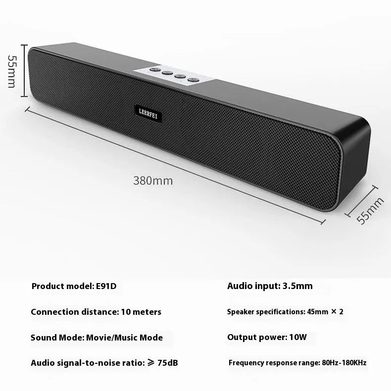 Double desktop Bluetooth speaker in black with high power, EXTRA BASS, and heater function for computer use