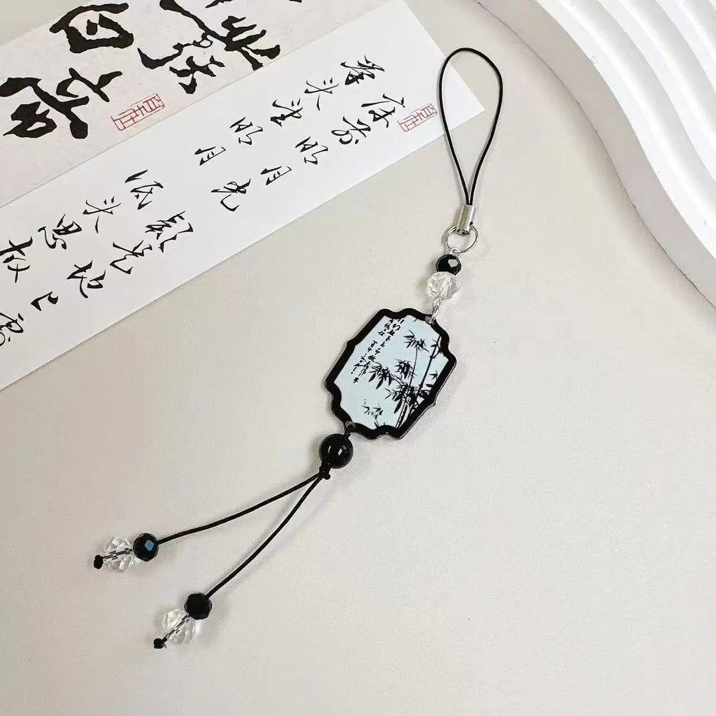 Guofeng Chinese style floral bead pendant keychain for girls' schoolbags in Fan colour.