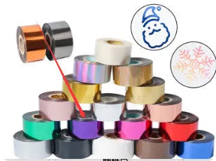 Rolls of electrochemical aluminium hot stamping foil in various colours like gold and silver with 3cm and 5cm widths.