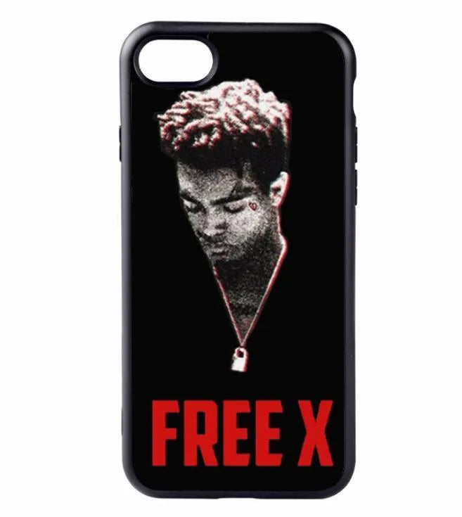 Matte transparent iPhone case with XXXTentacion pattern, showing half-wrapped design on an iPhone.
