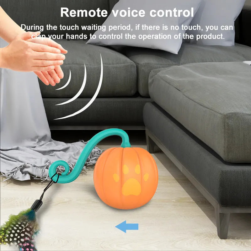 Electric luminous cat teaser ball in watermelon or pumpkin design with USB charging