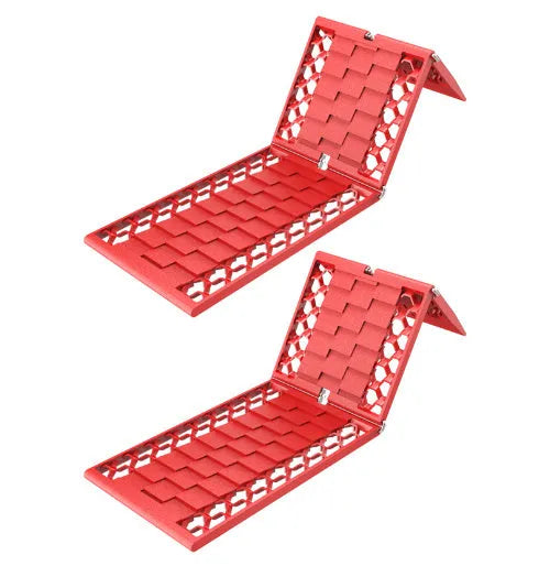 Pair of folding orange anti-slip rescue boards for car recovery
