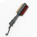 Double-sided golf club cleaning brush with nylon and steel wire bristles, measuring 12.5 x 5 cm