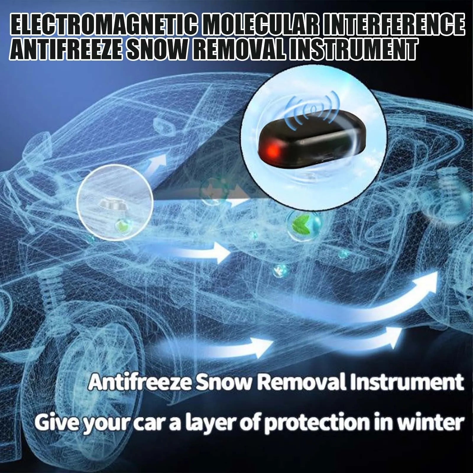Black car snow removal tool with special glass technology measuring 5x2.6x1.5cm