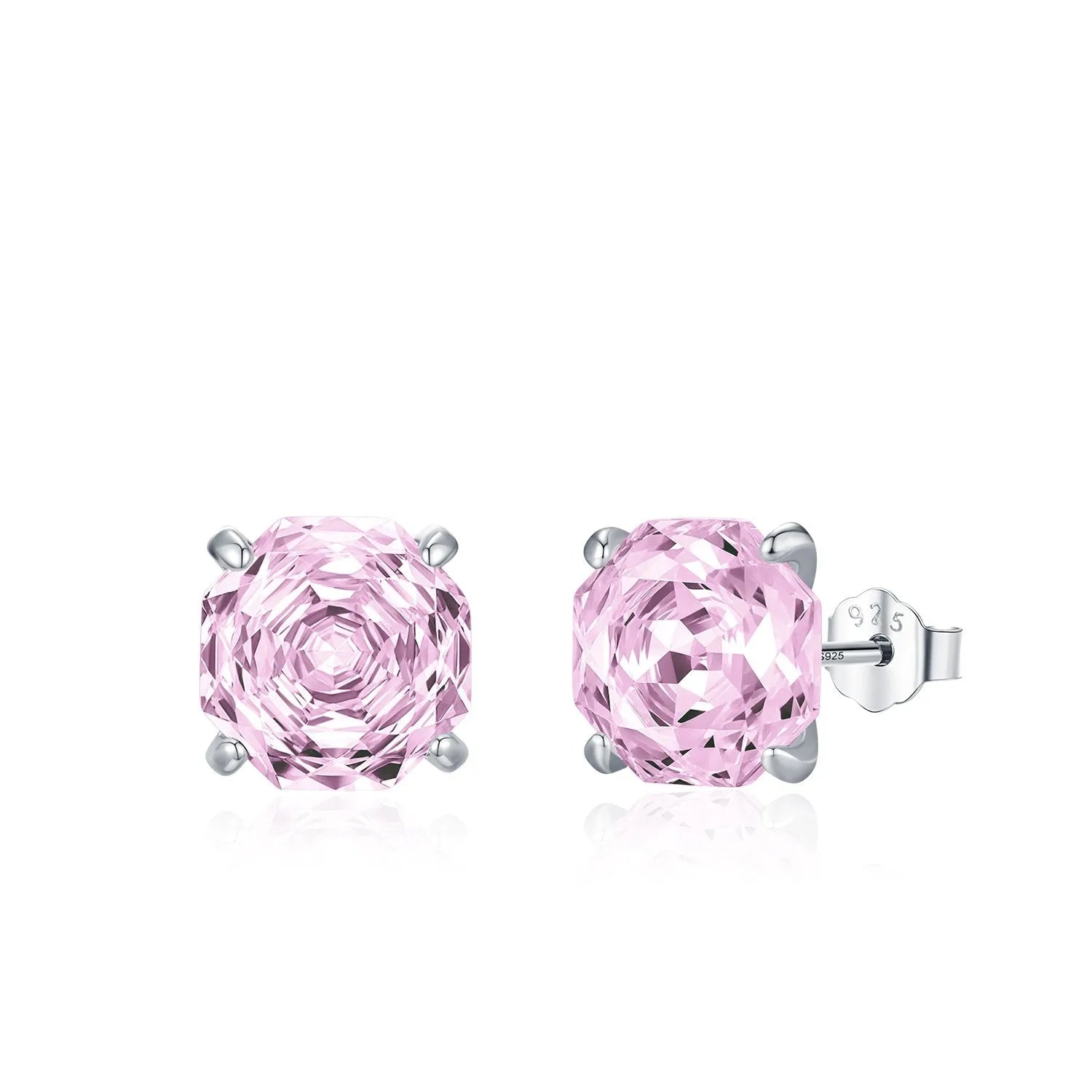 A pair of S925 sterling silver stud earrings featuring a detailed rose flower design, shown in two size options.