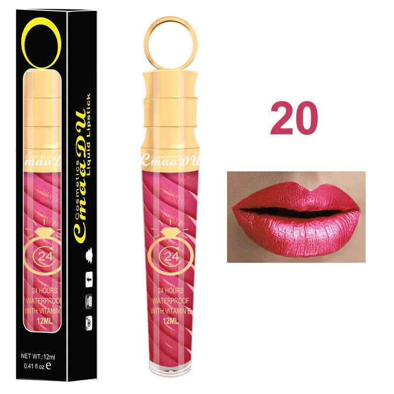 Matte lip gloss 12ml non-stick cup liquid lipstick in metal pearl finish with 20 colour options