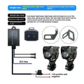Motorcycle LED spotlight conversion kit showing light unit, wiring, switch, and mounting brackets