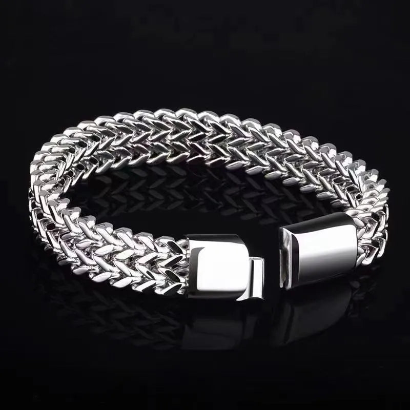 Silver titanium steel hip hop bracelet with stainless steel front and back in geometric design
