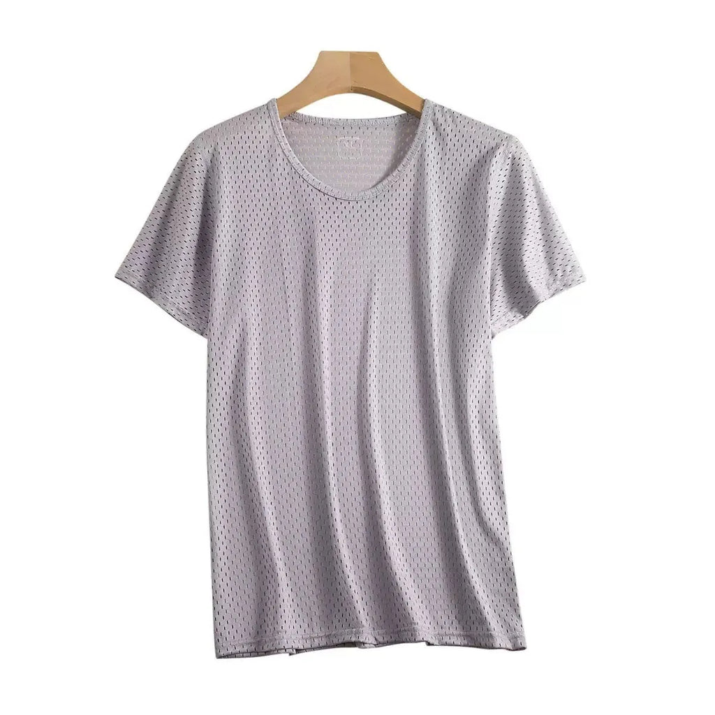 Men's solid colour Ice Silk short sleeve t-shirt in loose fit, shown in multiple colour options.