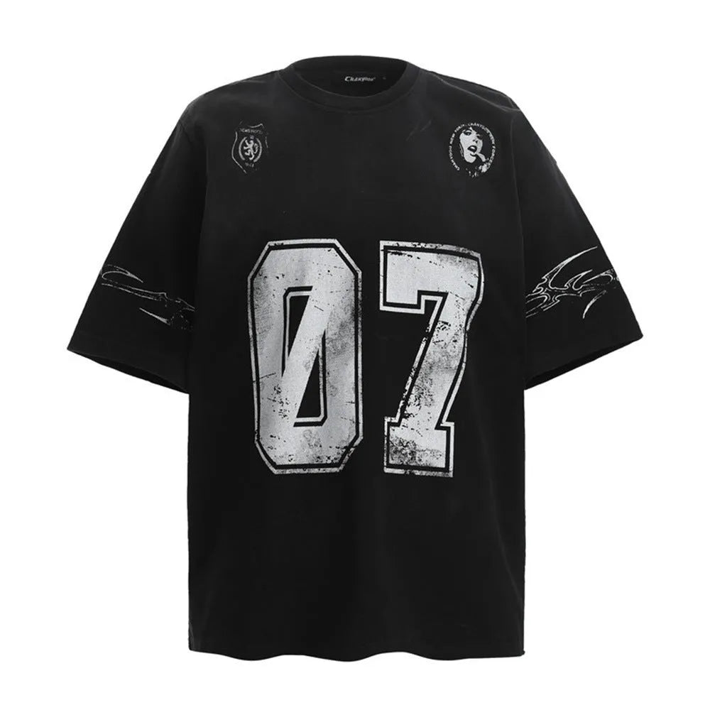 Men's printed short-sleeved cotton T-shirt shown in black and white colour options