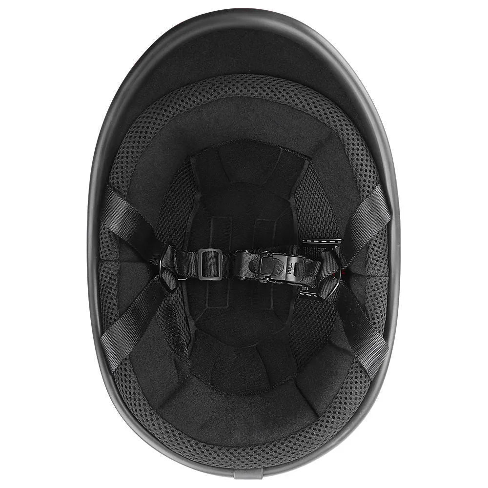 Retro curved ABS motorcycle helmet in matte black, unisex four-season design, sizes M to XXL