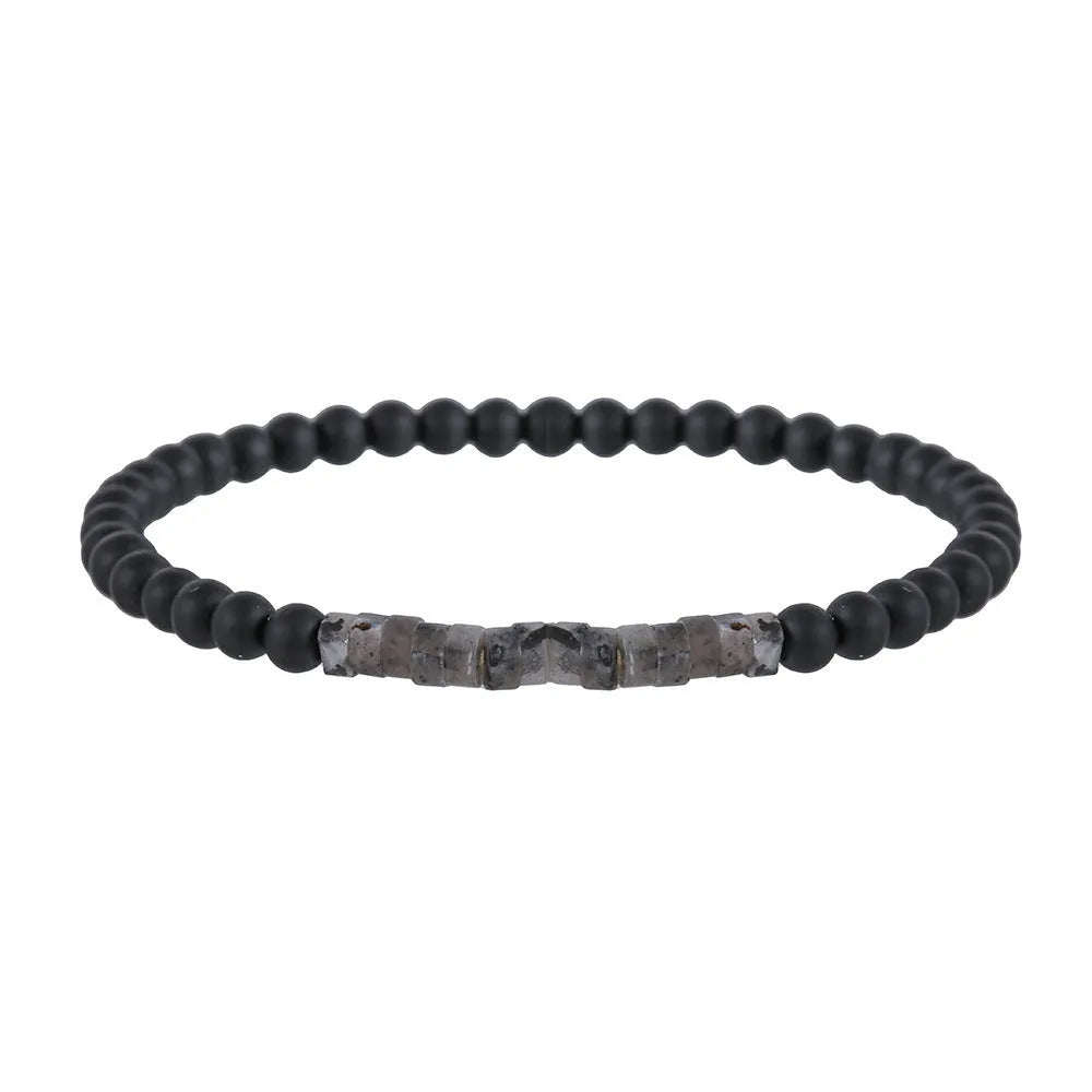 Hand-woven unisex wood bracelet with turquoise accents and totem pattern