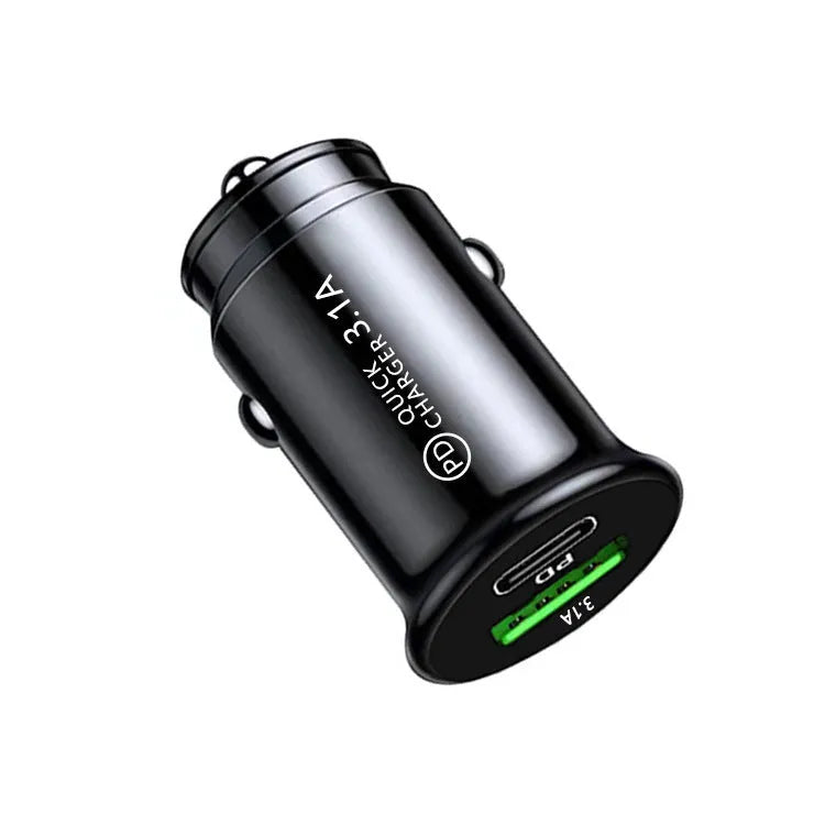 Dual USB port car charger converter for 12V/24V vehicles in black bare metal finish
