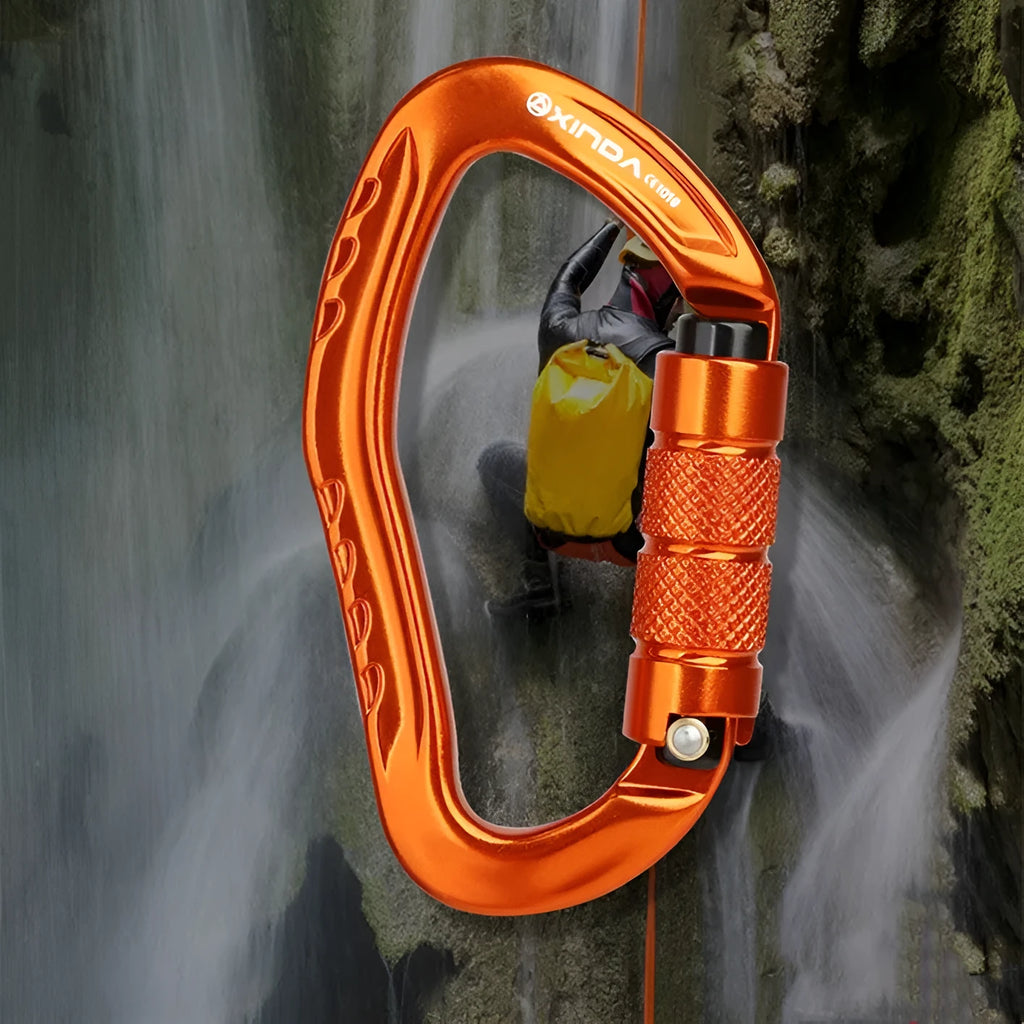 Automatic locking climbing carabiner with screw gate in five colour options