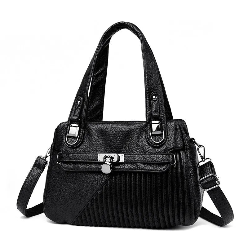 Women's PU leather shoulder crossbody bag in horizontal square shape with fold and stitching details, eight colour options