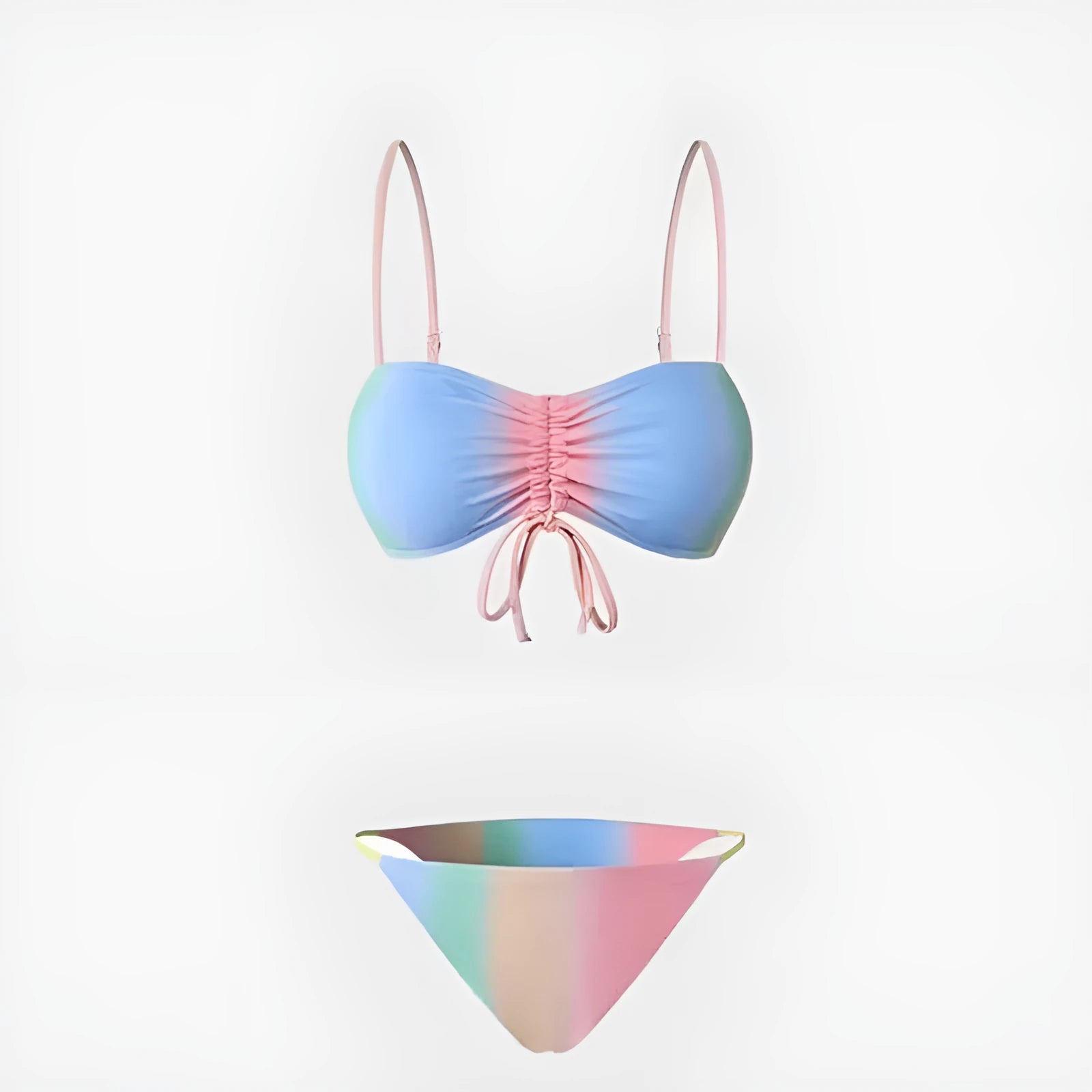 Women's lace-up bikini swimsuit set with triangle top and matching briefs