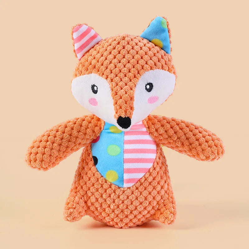 Plush dog squeaky toy with bite resistant fabric and collision colour pattern for small and large breeds