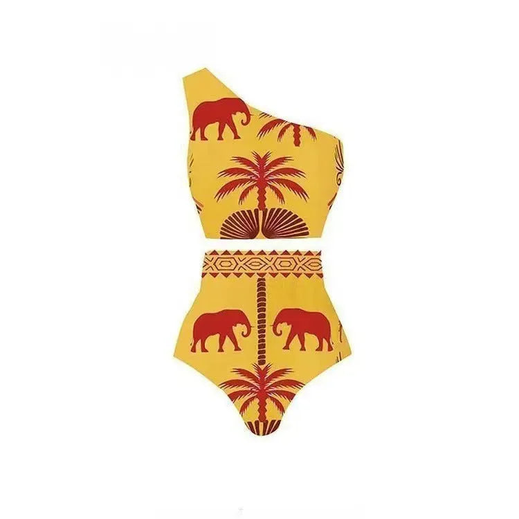 Women's black one-piece polyester swimsuit on a hanger, with other colour options visible.