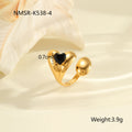 Women's adjustable stainless steel ring with geometric pattern and zircon stones