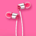 Black wired in-ear headphones with 3.5mm plug, microphone on cable, and silicone ear tips.