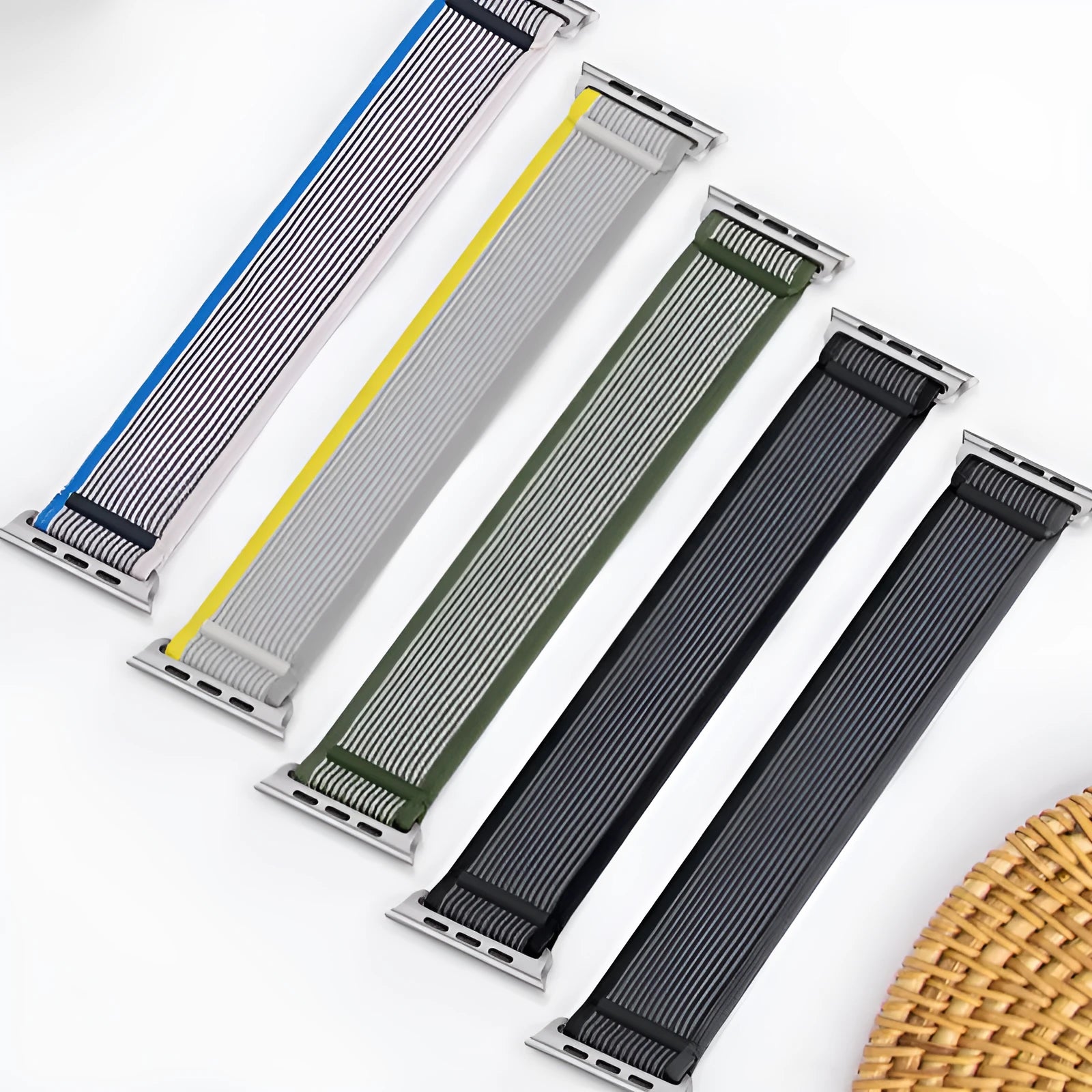 Nylon Apple Watch strap with single ring loop fastening shown in army green colour.