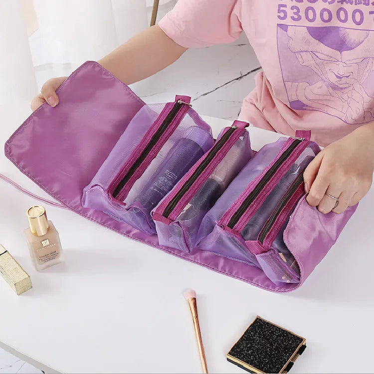 4pcs foldable cosmetic travel bag set in assorted colours made from polyester with zipper pockets