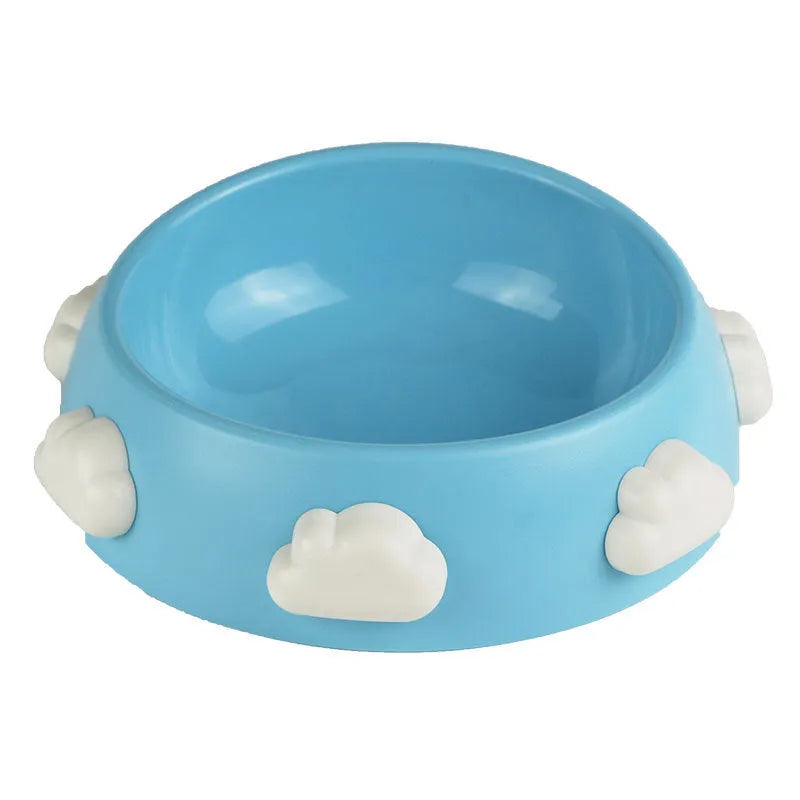 Anti-skid plastic dog bowl in trumpet size blue sky and white clouds colour