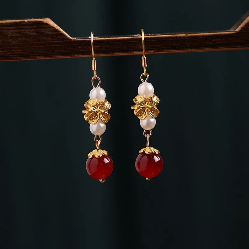 Vintage geometric earrings with cheongsam-inspired retro design in alloy with electroplated finish