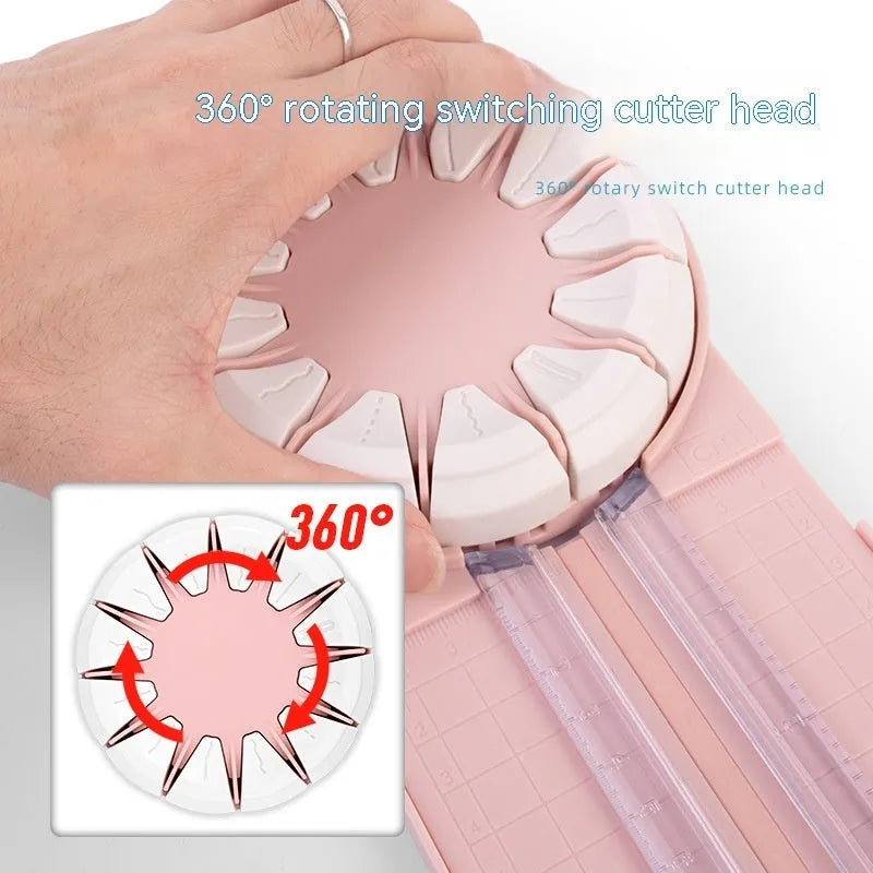 Pink and black 12-in-1 multifunctional dotted paper cutting machine for crafts.