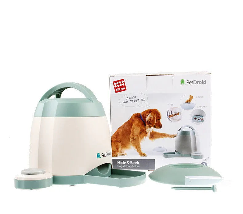 Light green creative dog button push type automatic feeder with USB cable, 20x20x24 cm size