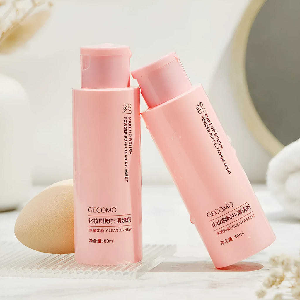 80ml makeup brush liquid cleaner and 75ml no-rinse cleaning spray in a kit.