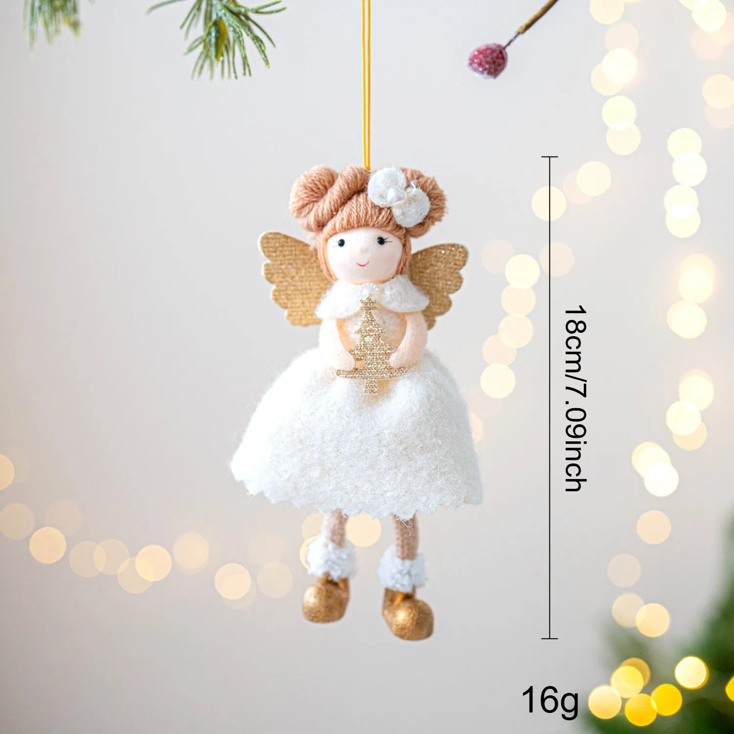 Pink and white cloth Christmas angel wings plush pendant with modern simplicity design
