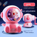 Blue cartoon astronaut manual pencil sharpener with adjustable blades on a white background.
