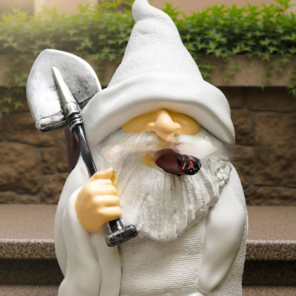 Resin Christmas garden ornament of smoking shovel dwarf with pipe character design