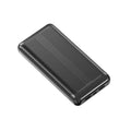 Black portable power bank with multi-port USB output, slim 139x70x15mm size, 10000mAh capacity