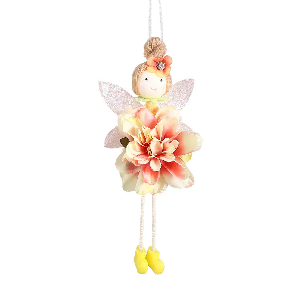 Cloth elf Easter pendant with floral and angel girl motif in pink, green, or yellow.