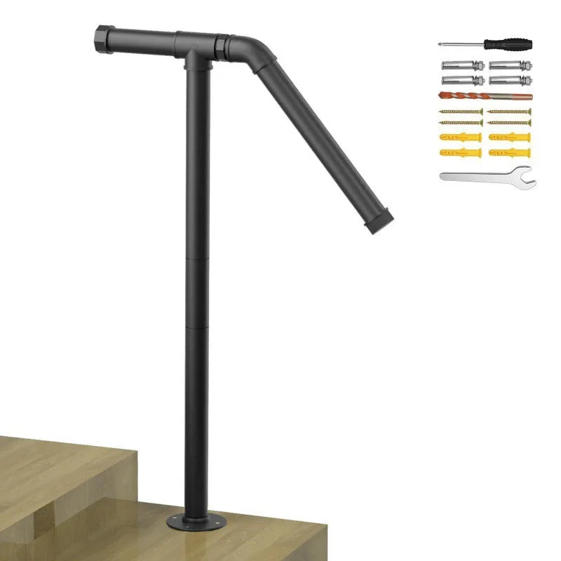 Black metal ladder support bracket for stabilising straight ladders.
