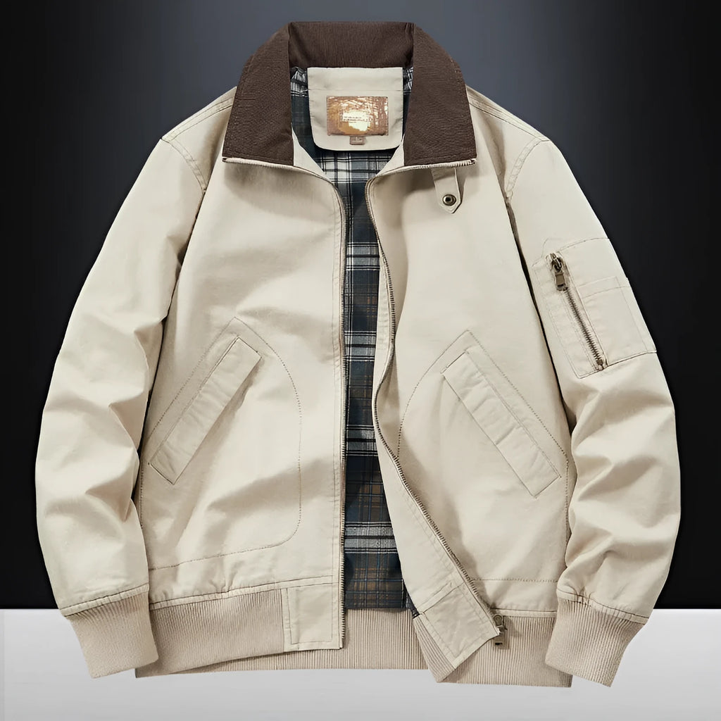 Men's plus size washed cotton baseball style flight jacket in army green
